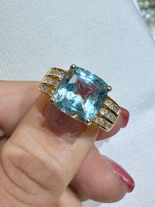 10mm Cushion Aquamarine Channel Set Diamond Ring - Johnny Jewelry