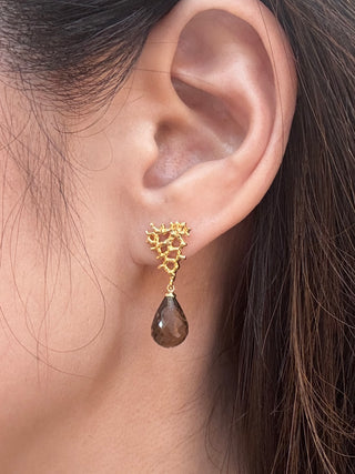 Sea Fan Smokey Quartz Briolette Earrings - Johnny Jewelry