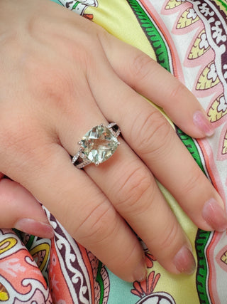 Mint Green Amethyst & Diamond Ring