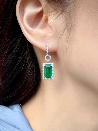 Art Deco Emerald Cut Emerald Drop Earrings