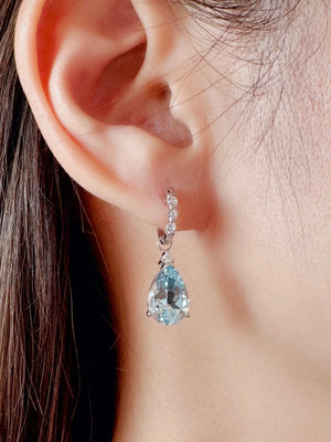 Aquamarine Drop & Diamond Huggie Earrings
