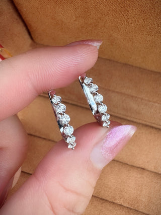 Diamond Shared Prong Hinged Hoop Earrings