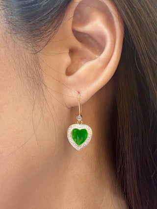 Jade Heart & Diamond Drop Earrings - Johnny Jewelry