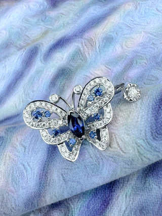 Sapphire & Diamond Butterfly Between The Finger Ring