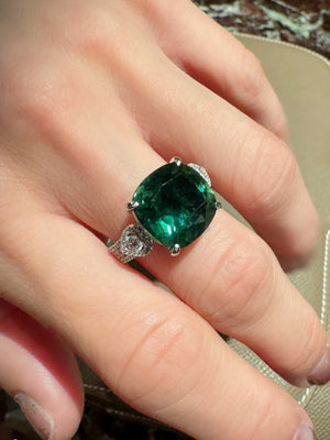 Lush Green Tourmaline & Diamond Ring