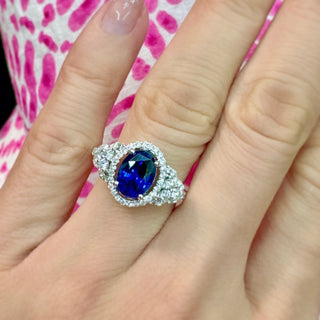 Victorian Style Sapphire & Diamond Halo Ring