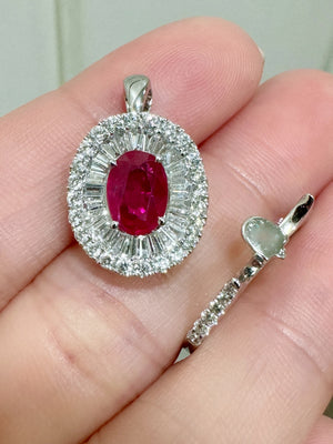 Diva Ruby & Baguette Diamond Halo Two-way Ring - Johnny Jewelry