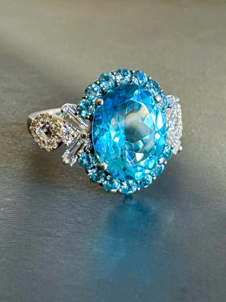 Mermaid Blue Topaz & Diamond Ring