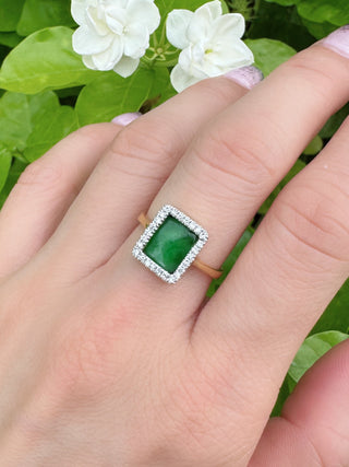 Jade & Diamond Halo Signet Ring