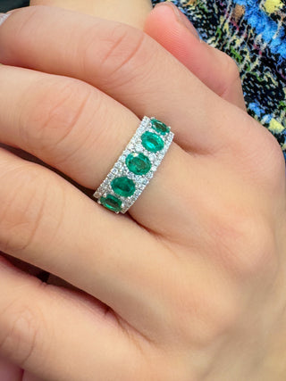 Five Stone Emerald & Diamond Anniversary Band