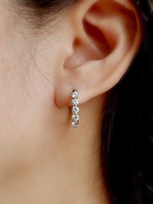 3mm Diamond Shared Prong Hinged Hoop Earrings