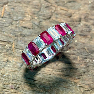 Emerald Cut Ruby & Diamond Eternity Band