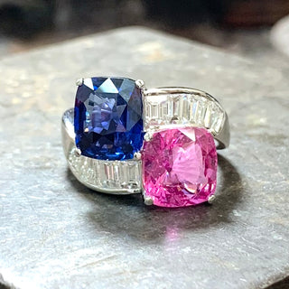 Pink & Blue Sapphire Moi et Toi Ring