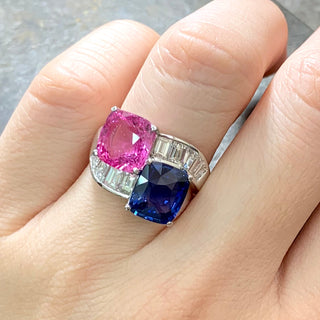 Pink & Blue Sapphire Moi et Toi Ring