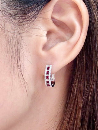 Ruby & Baguette Diamond Hinged Hoops