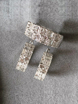 Art Deco Baguette & Round Diamond Hoops - Johnny Jewelry