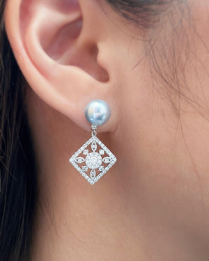 Akoya Silver Blue Pearl Studs & Diamond Earring Enhancers