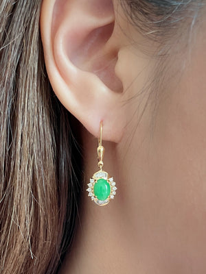 Victorian Style Jade & Diamond Drop Earrings
