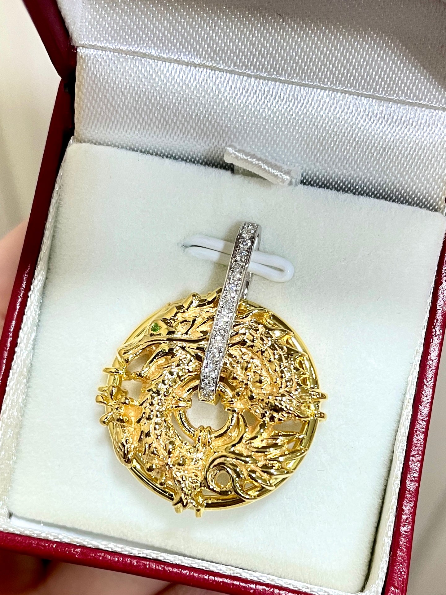 White Gold Diamond Cut Dragon Charm Pendant