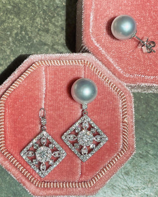 Akoya Silver Blue Pearl Studs & Diamond Earring Enhancers