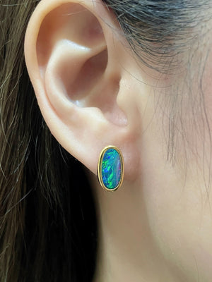 Boulder Opal & Grey Baroque Pearl Drop Earrings