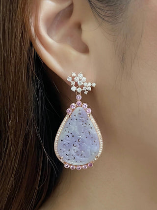 Starry Diamond Earrings & Detachable Lavender Jade Drops