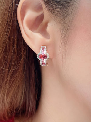 Pink Tourmaline & Diamond Hoop Earrings