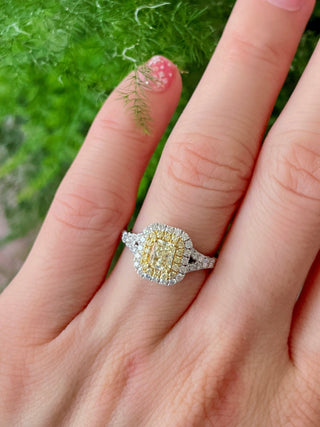 Cushion Fancy Yellow Diamond Halo Ring