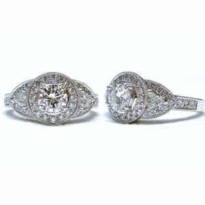 Antique Round Halo Trilogy Ring - Johnny Jewelry