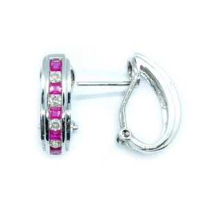 Channel Set Ruby & Diamond Hoop Earrings - Johnny Jewelry
