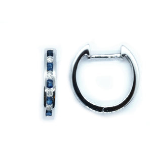 Channel Set Sapphire & Diamond Huggie Hoop Earrings - Johnny Jewelry