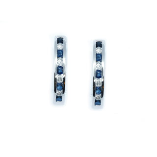 Channel Set Sapphire & Diamond Huggie Hoop Earrings - Johnny Jewelry