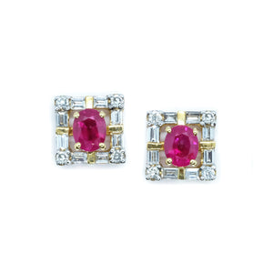 Art Deco Ruby & Diamond Halo Earrings - Johnny Jewelry