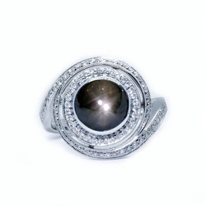 Galaxy Black Star Sapphire & Diamond Ring - Johnny Jewelry