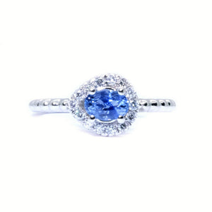 Dainty Pastel Blue Sapphire & Teardrop Halo Ring - Johnny Jewelry