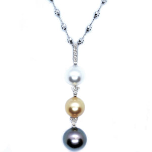 Tri-color South Sea Pearl & Diamond Pendant - Johnny Jewelry
