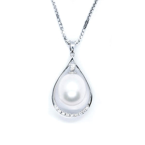 Raindrop Freshwater Pearl & Diamond Pendant - Johnny Jewelry