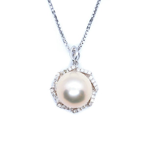 Fleur Natural Peach Pearl & Diamond Halo Pendant - Johnny Jewelry