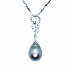 Double Swirl Black South Sea Pearl & Diamond Pendant - Johnny Jewelry