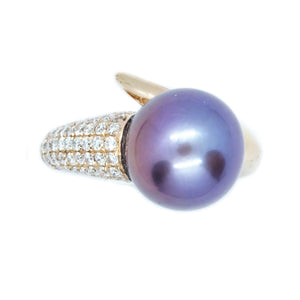 Swirl Purple Pearl & Diamond Ring - Johnny Jewelry
