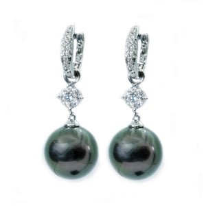 Diamond Huggies with Black South Sea Pearl Drops - Johnny Jewelry