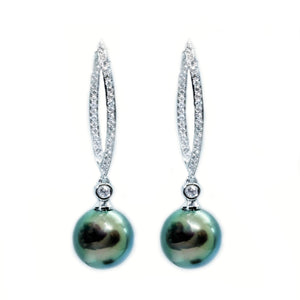 Pave Loop South Sea Pearl & Diamond Earrings - Johnny Jewelry