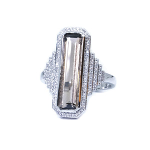 Art Deco Smoky Quartz & Diamond Ring - Johnny Jewelry