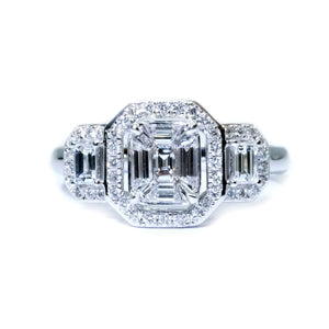 Trilogy Illusion Set Emerald Cut Diamond Ring - Johnny Jewelry