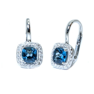 Cushion London Blue Topaz & Diamond Euro Wire Earrings - Johnny Jewelry