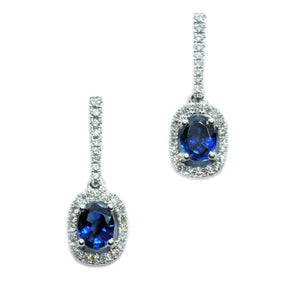 Dainty Sapphire & Diamond Dangling Earrings - Johnny Jewelry