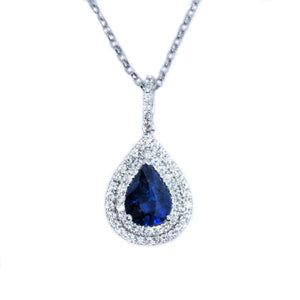 Teardrop Double Halo Sapphire & Diamond Pendant - Johnny Jewelry