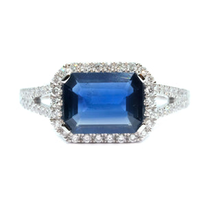 East-West Emerald Cut Sapphire & Diamond Ring - Johnny Jewelry