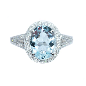 Vintage Style Aquamarine & Diamond Ring - Johnny Jewelry