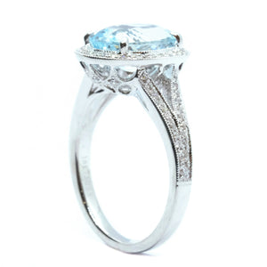 Vintage Style Aquamarine & Diamond Ring - Johnny Jewelry